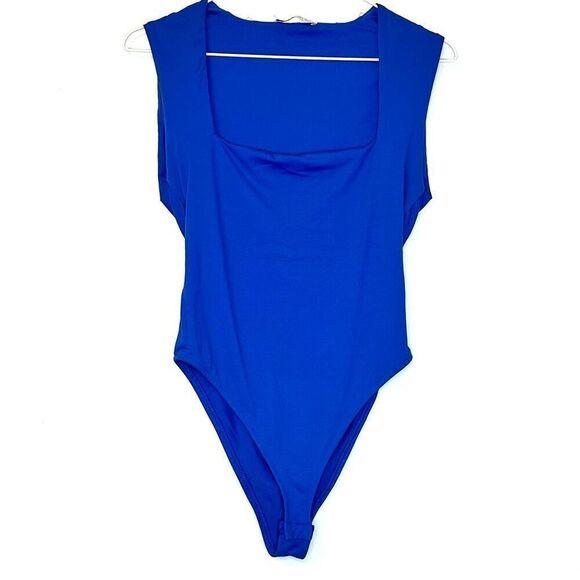 Zara Square Neck Stretch Sleeveless Tank Top Blue One Piece Bodysuit Medium - Picture 1 of 3